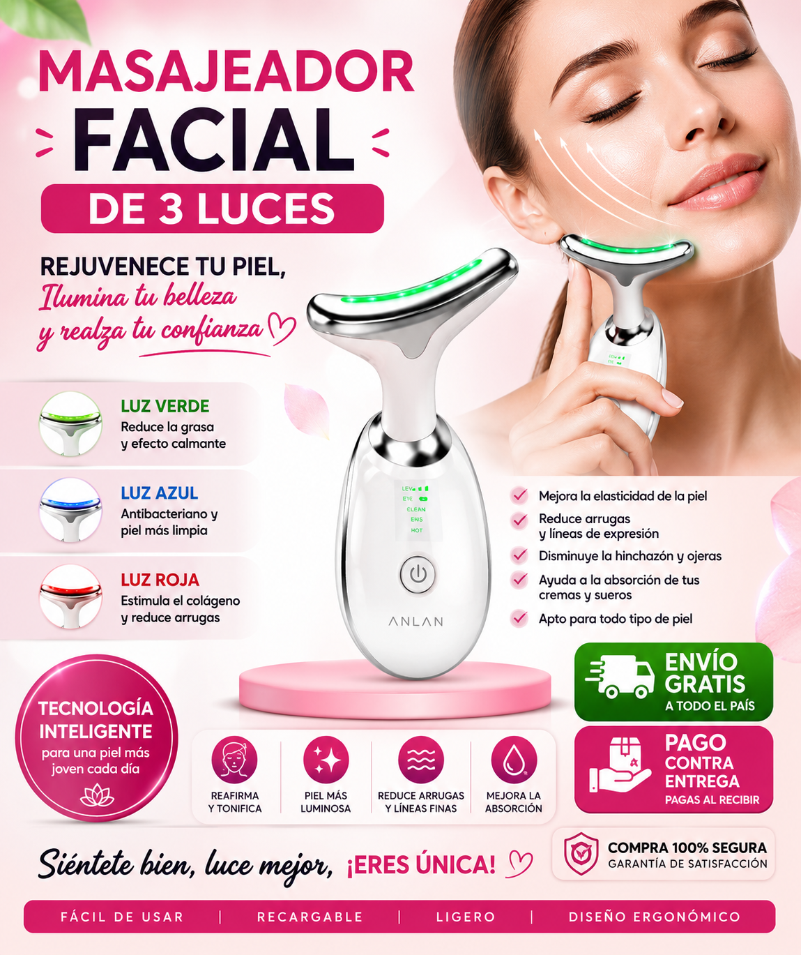 MASAJEADOR FACIAL DE 3 LUCES