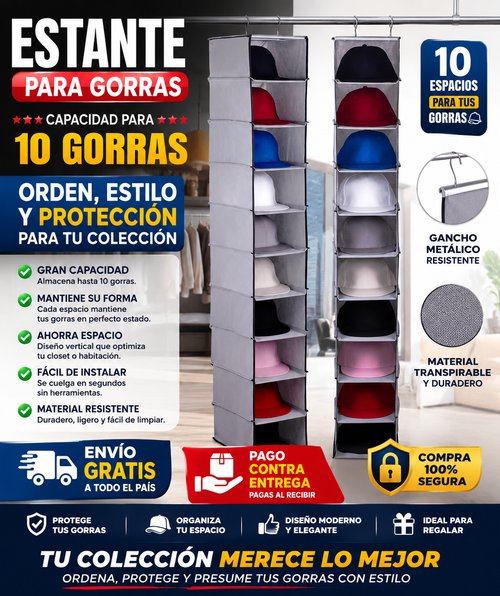 ESTANTE PARA GORRAS - CAPACIDAD PARA 10 GORRAS