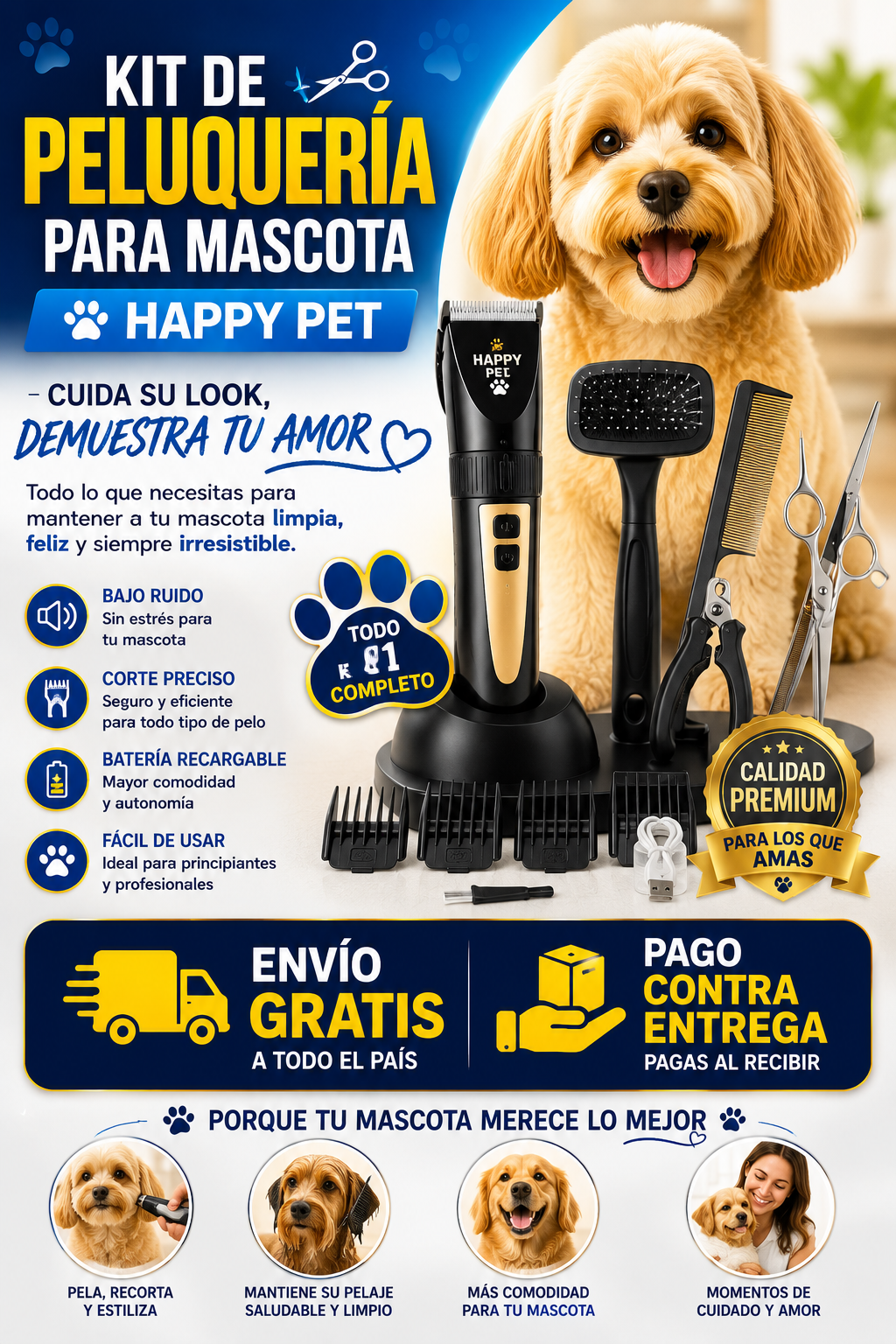 KIT DE PELUQUERIA PARA MASCOTA HAPPY PET