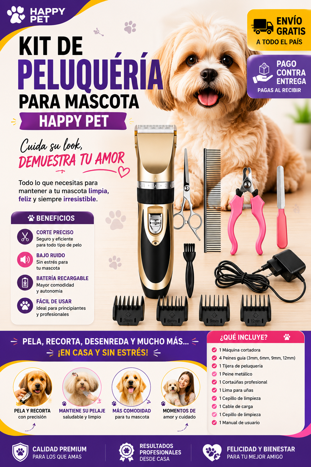 KIT DE PELUQUERIA PARA MASCOTA HAPPY PET