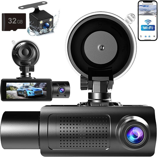 CÁMARA PARA AUTOMÓVIL WIFI 3 EN 1 HD 1080P CON CÁMARA TRASERA